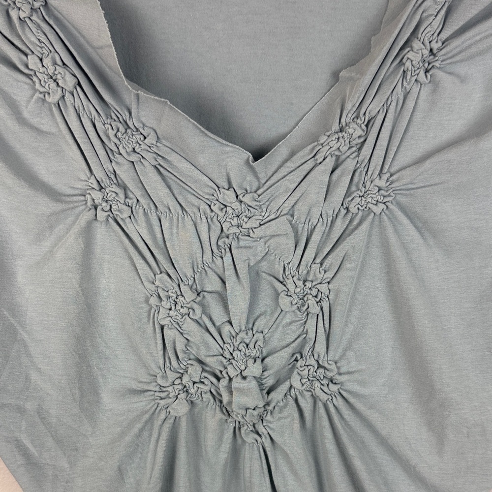 Soft Surroundings Cotton Blend Slate Blue Fitted V-neck Ruched Detail Med Top - Picture 5 of 8